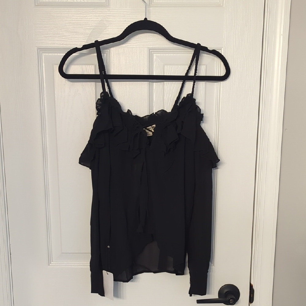 Joyfolie Black Ruffle Trim Camisole with Adjustable Straps